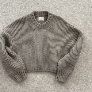 Cozy Taupe Ribbed Crew Neck Sweater